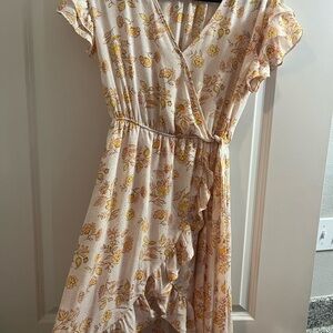 Sienna Sky Asymmetrical Floral Dress in Cream and Yellow